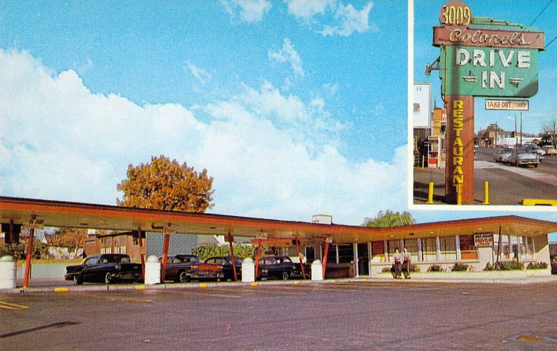 The Colonels Drive-In Restaurant - Old Postcard (newer photo)